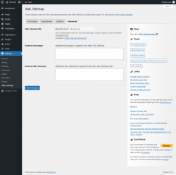 Page screenshot: Settings &rarr; XML Sitemap &rarr; Advanced