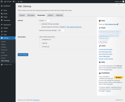 Page screenshot: Settings &rarr; XML Sitemap &rarr; Taxonomies