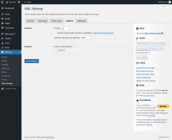 Page screenshot: Settings &rarr; XML Sitemap &rarr; Authors