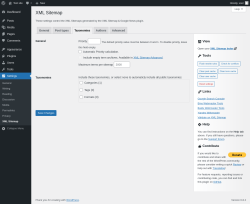 Page screenshot: Settings → XML Sitemap → Taxonomies