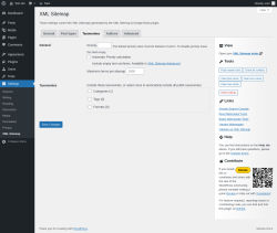 Page screenshot: Settings → XML Sitemap → Taxonomies