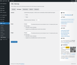 Page screenshot: Settings → XML Sitemap → Post types