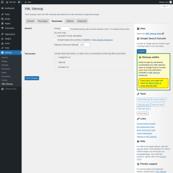 Page screenshot: Settings → XML Sitemap → Taxonomies