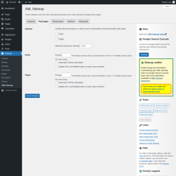 Page screenshot: Settings → XML Sitemap → Post types