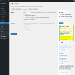Page screenshot: Settings → XML Sitemap → Taxonomies