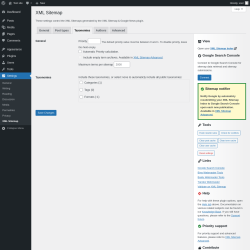 Page screenshot: Settings → XML Sitemap → Taxonomies