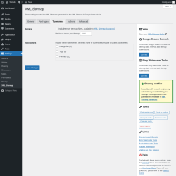 Page screenshot: Settings &rarr; XML Sitemap &rarr; Taxonomies