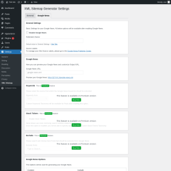 Page screenshot: Settings → XML Sitemap → Google News