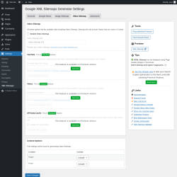 Page screenshot: Settings → XML Sitemaps → Video Sitemap
