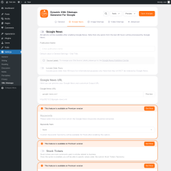 Page screenshot: Settings → XML Sitemaps → Google News
