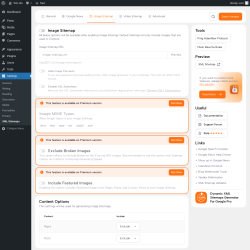 Page screenshot: Settings &rarr; XML Sitemaps &rarr; Image Sitemap