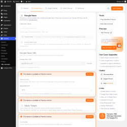 Page screenshot: Settings &rarr; XML Sitemaps &rarr; Google News