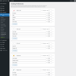 Page screenshot: Yatoon Restaurant Menu &rarr; Cooking Prefs