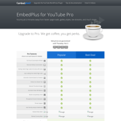 Page screenshot: EmbedPlus for YouTube &rarr; Upgrade?