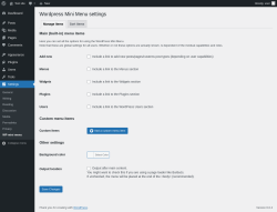 Page screenshot: Settings → WP mini menu
