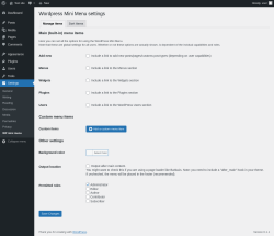 Page screenshot: Settings → WP mini menu