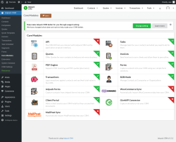 Page screenshot: Jetpack CRM  &rarr; Core Modules