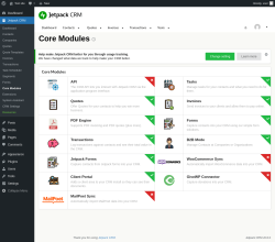 Page screenshot: Jetpack CRM  → Core Modules