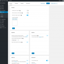 Page screenshot: Recipes → Settings