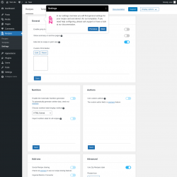 Page screenshot: Recipes → Settings