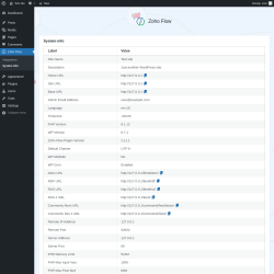 Page screenshot: Zoho Flow → System Info