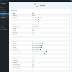 Page screenshot: Zoho Flow → System Info